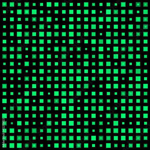 Green squares on a dark background. Vector illustration.