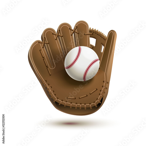 baseball glove with ball isolated on white realistic objects