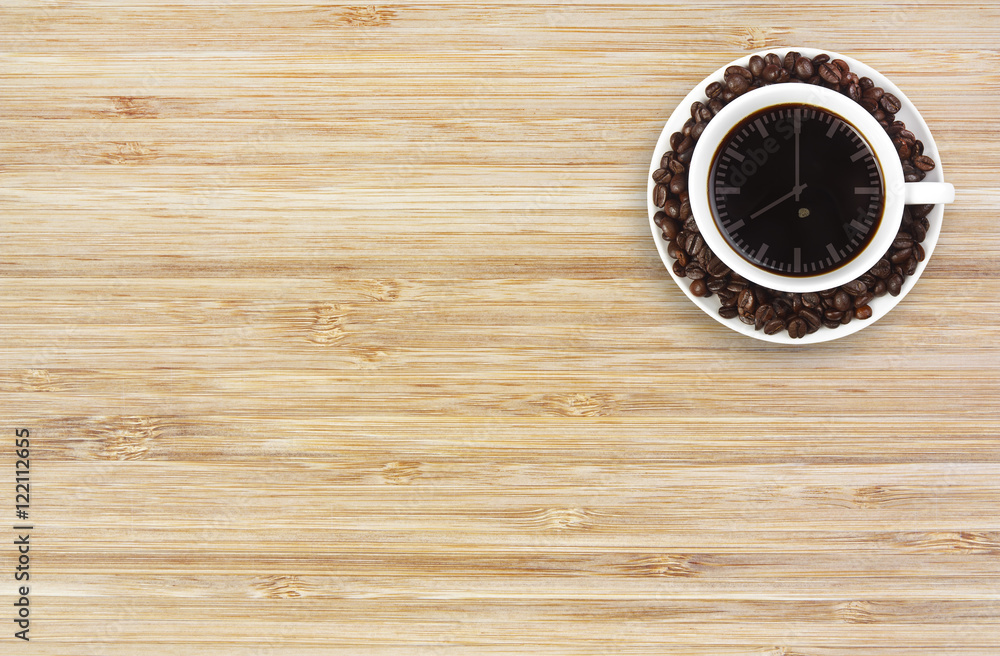 Coffee time with beans on the classic wood table