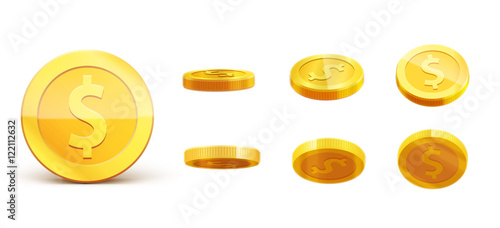 gold coins falling 3d realistic vector coin icon with shadows is