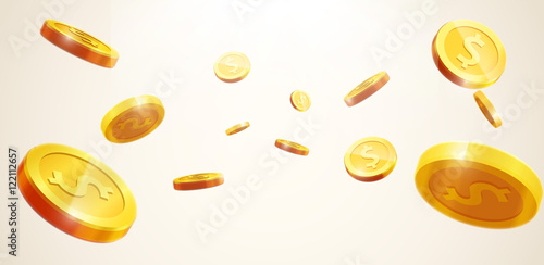 gold coins falling 3d realistic vector coin icon with shadows is