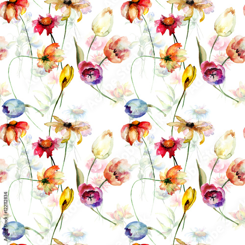 Seamless wallpaper with wild flowers