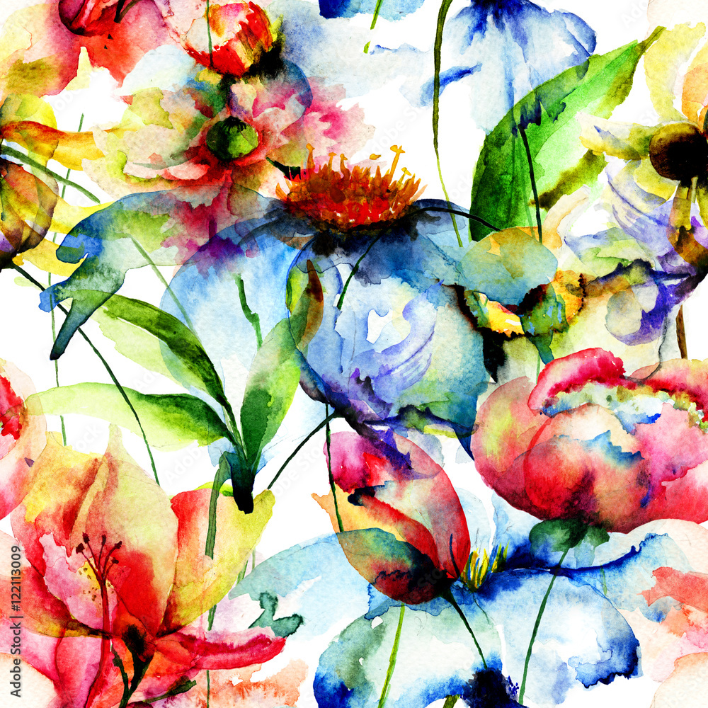 Seamless wallpaper with Colorful flowers