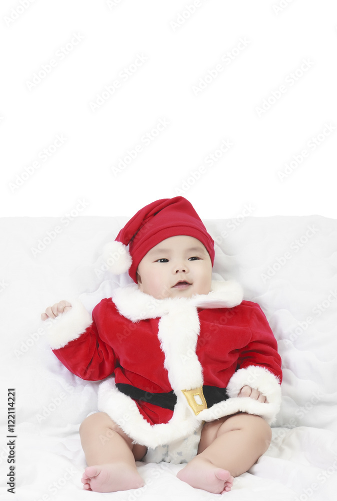cheerful child wearing santa claus suit for merry christmas and cheerful child wearing santa claus suit for merry christmas and