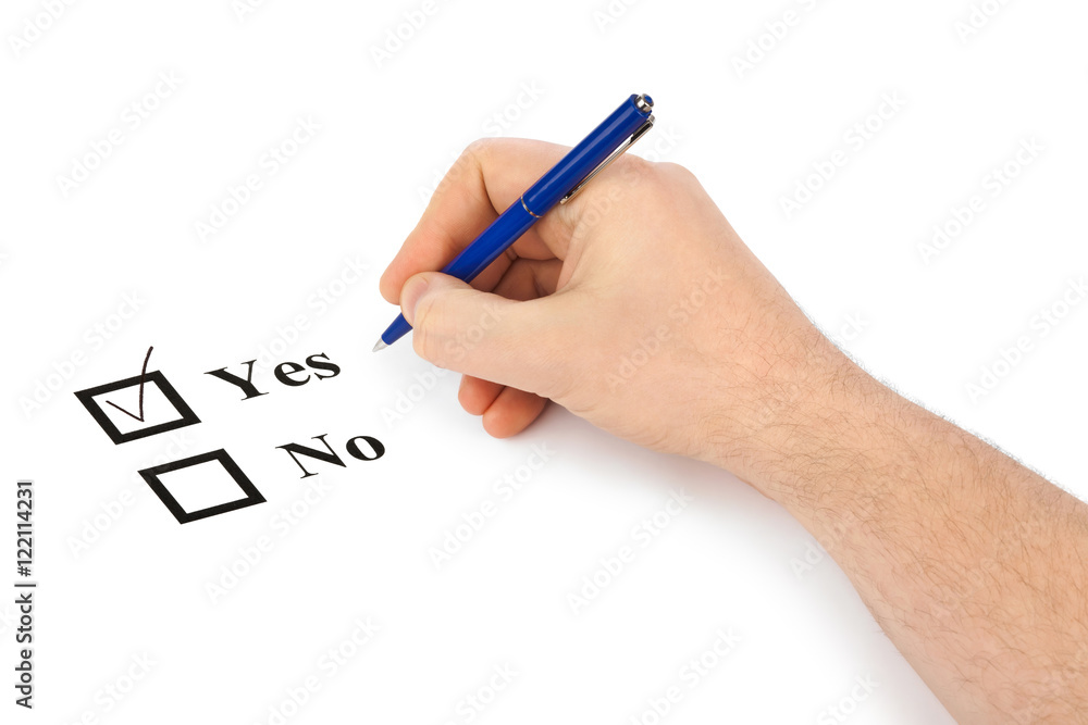 Hand with pen and check boxes Hand with pen and check boxes