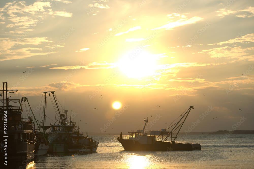 Fishing boats in the fishing town in Bulgaria.