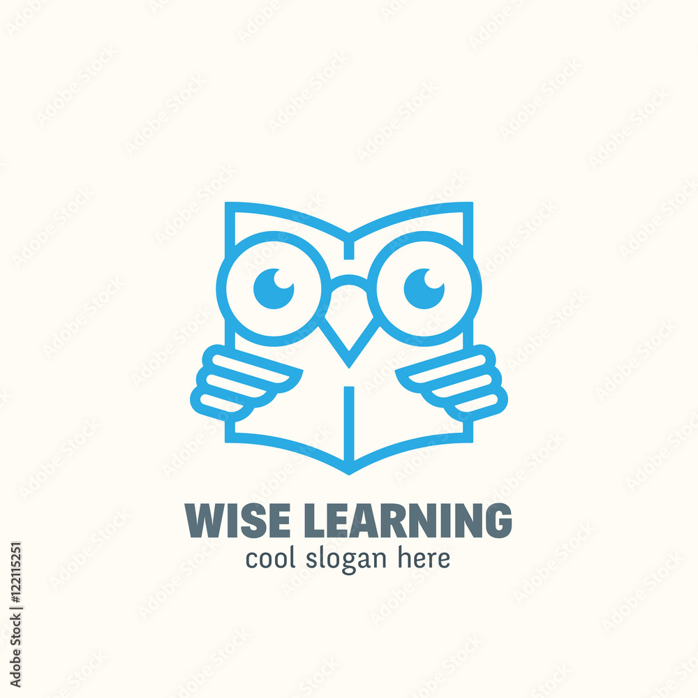 Line Style Smart Education Abstract Vector Logo Template. Learning Emblem. Outline Wise Owl Reading Book Concept with Typography. Line Style Smart Education Abstract Vector Logo Template. Learning Emblem. Outline Wise Owl Reading Book Concept with Typography.