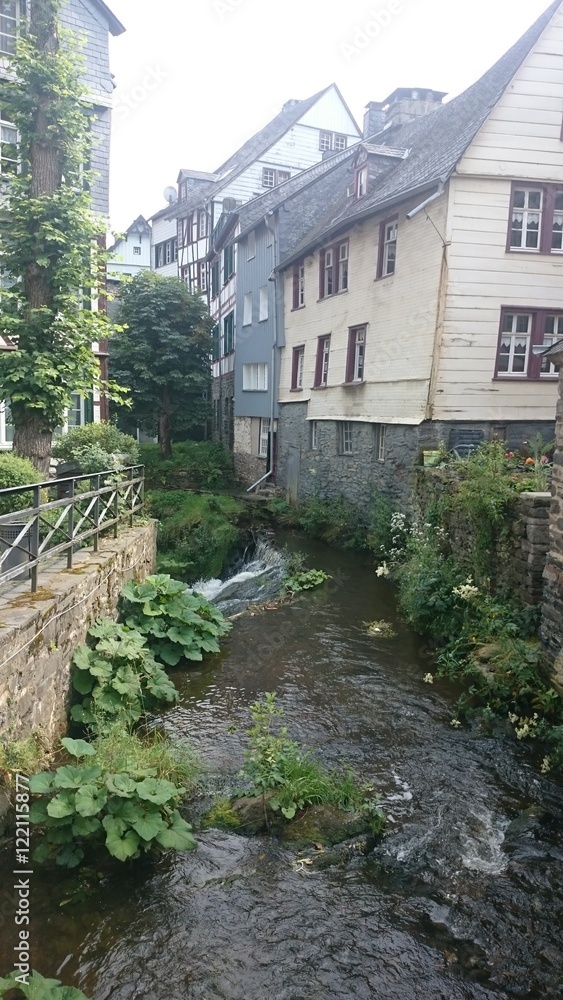 River in resort town of Monschau, located in the district Aachen, North Rhine-Westphalia, Germany 