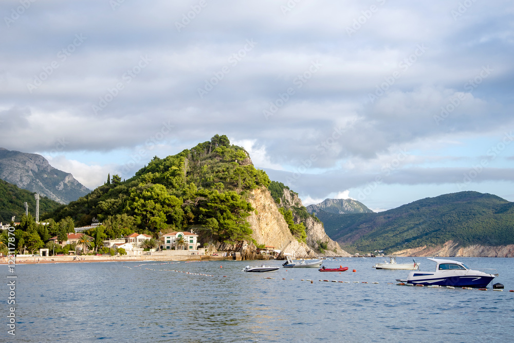 view of the mountains and the sea in the Bay of Petrovac