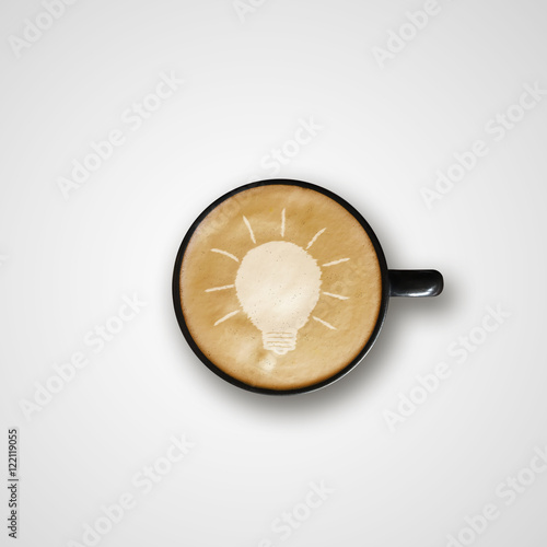 light bulb Drawing Latte Art Coffee Cup, creative concept