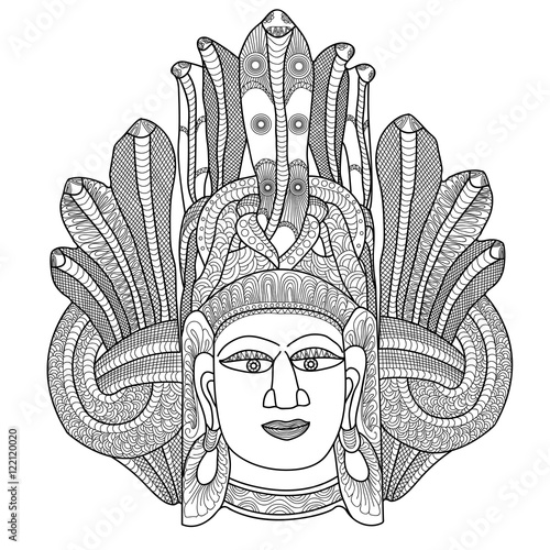 Ethnic mask. Handwritten doodles.Printing style on t-shirts, banners, posters, cover. Coloring page book for adults and children. Tattoos. Vector.
