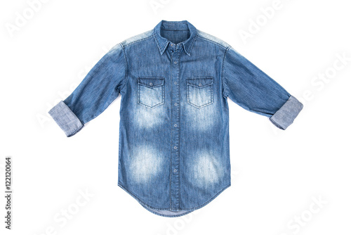 Blue denim jean shirt with rolled up sleeves