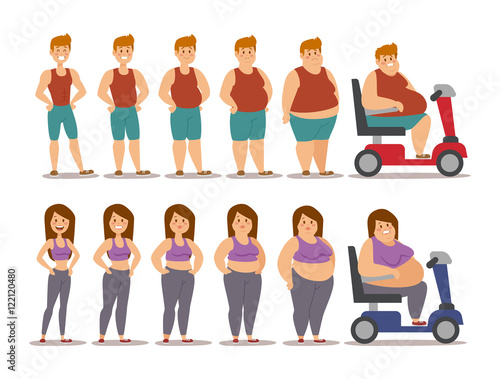 Fat cartoon people different stages vector illustration