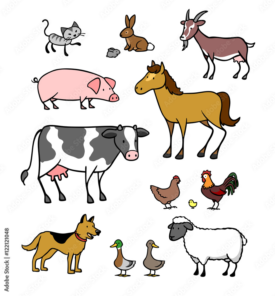 Viele Cartoon Tiere vom Bauernhof