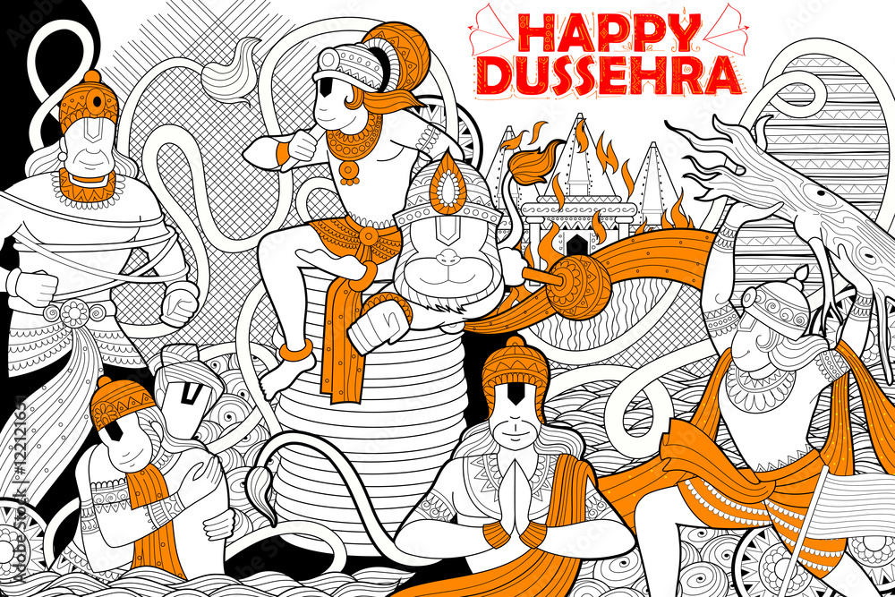 Hanuman doodle for Happy Dussehra Navratri festival of India Stock Vector |  Adobe Stock