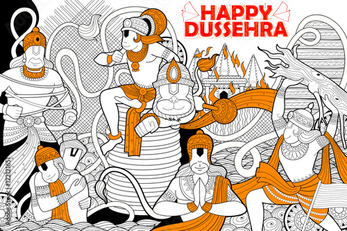 Hanuman doodle for Happy Dussehra Navratri festival of India