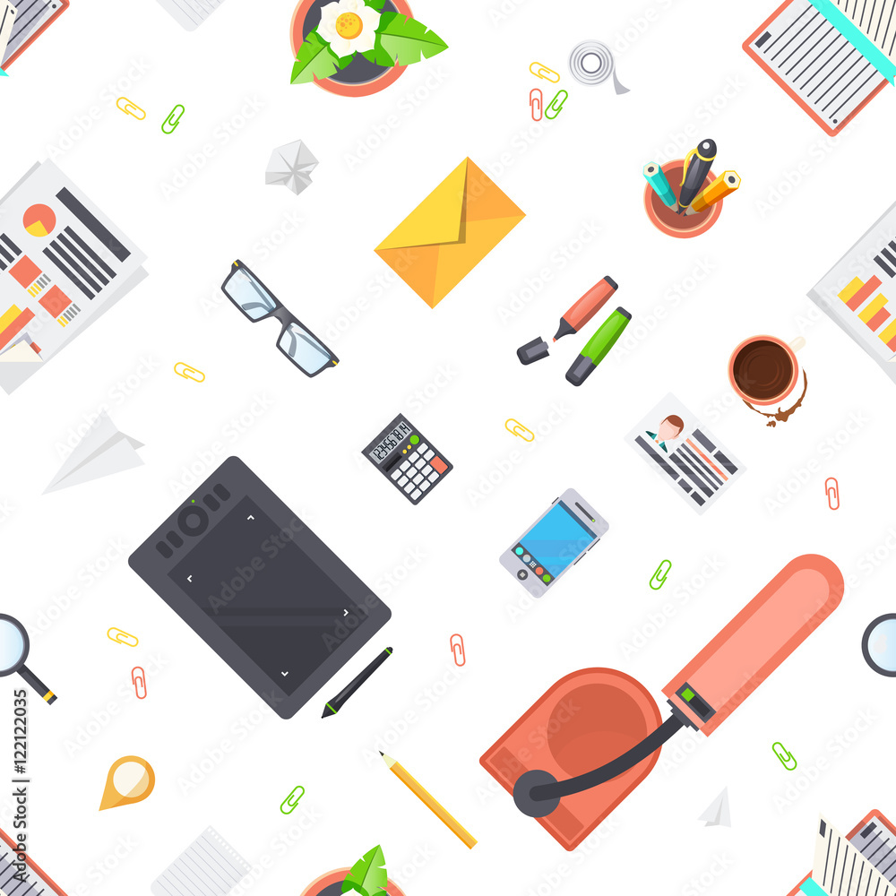 Workplace Objects Seamless Pattern Workplace Objects Seamless Pattern