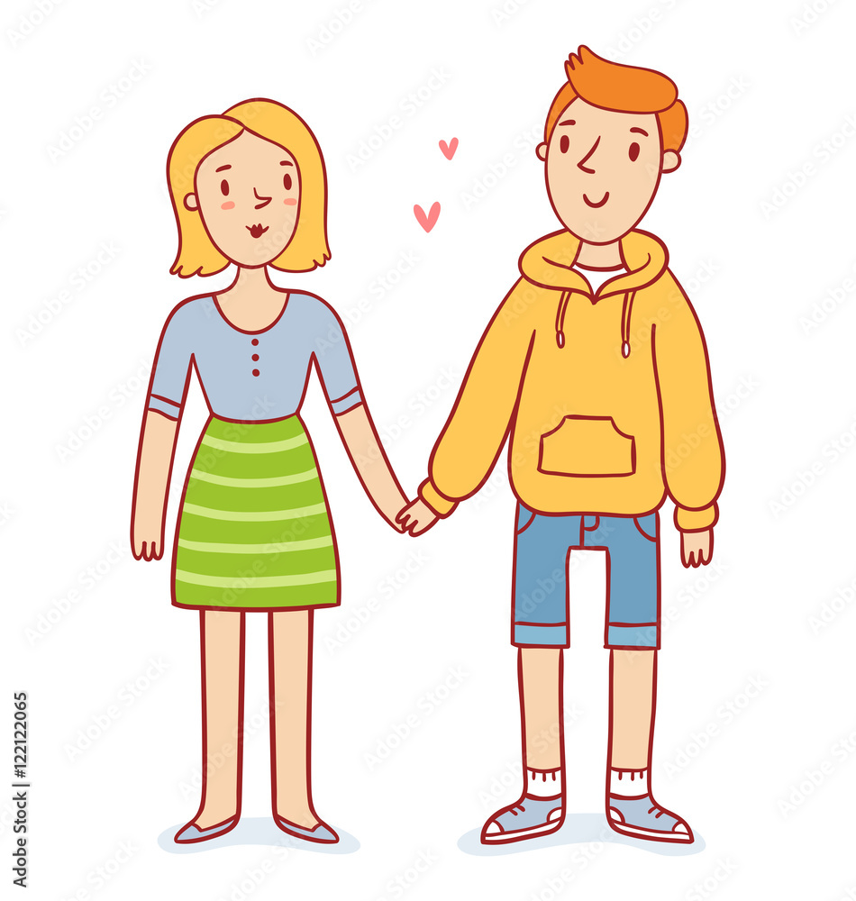 Cute couple in love holding hands, cartoon characters vector illustration  Stock Vector | Adobe Stock