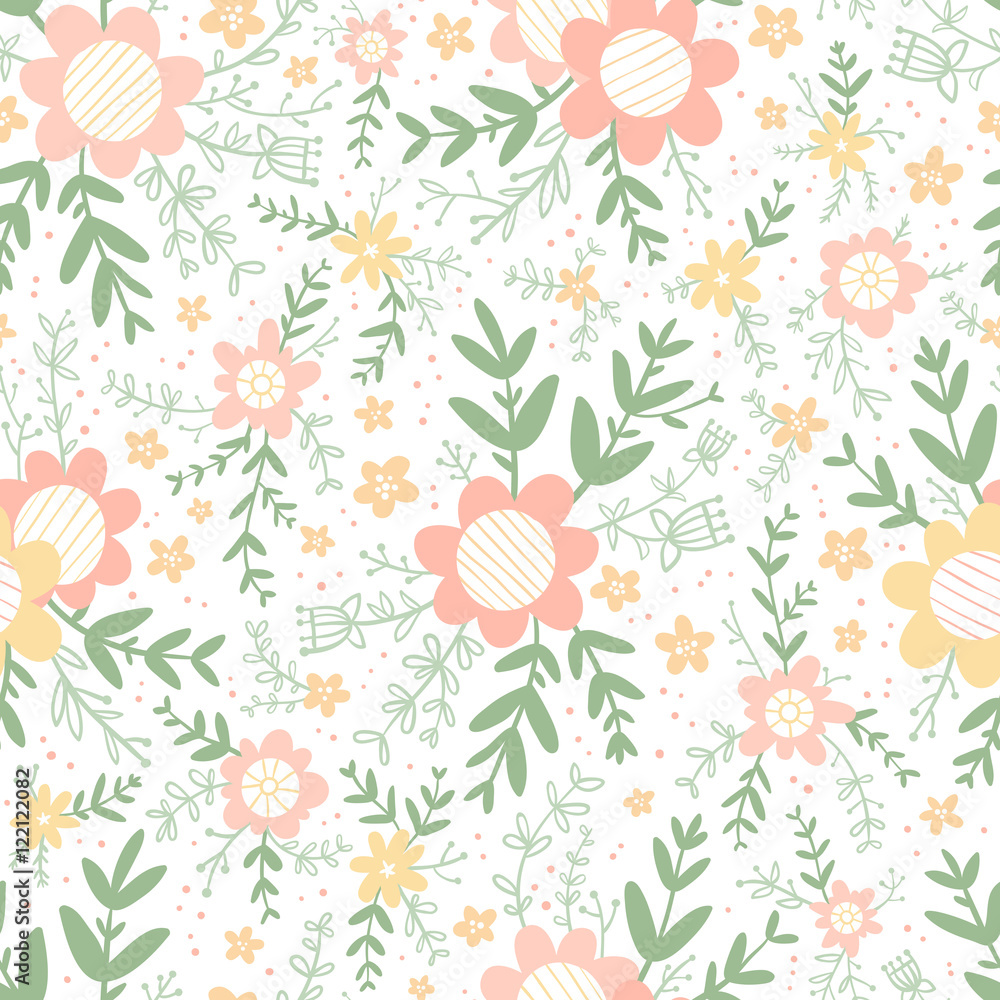 Pastel decorative floral compositions seamless pattern