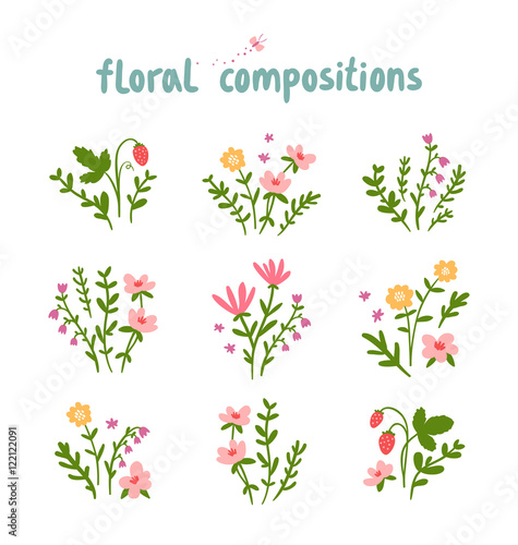 Decorative floral compositions vector collection