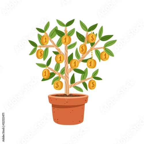 Business illustration of money tree in the pot