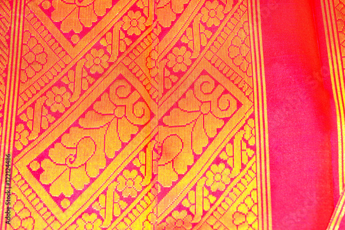 Indian silk sari worn by women for marriage event or traditional festival. photo