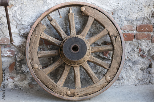 old wooden wheel in the farm
