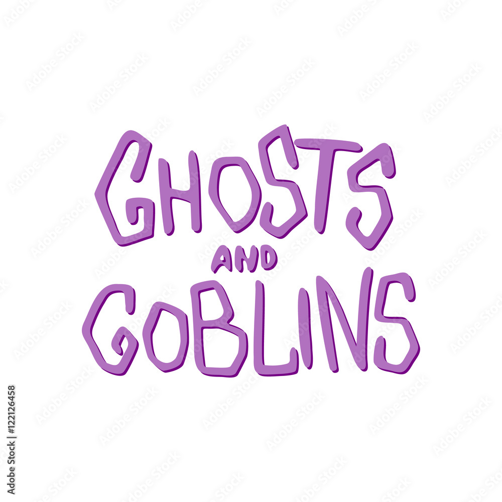 Ghosts and goblins - Halloween party hand drawn lettering phrase, isolated on the white. Fun brush ink inscription for photo overlays, typography greeting card or t-shirt print, flyer, poster design. Ghosts and goblins - Halloween party hand drawn lettering phrase, isolated on the white. Fun brush ink inscription for photo overlays, typography greeting card or t-shirt print, flyer, poster design.