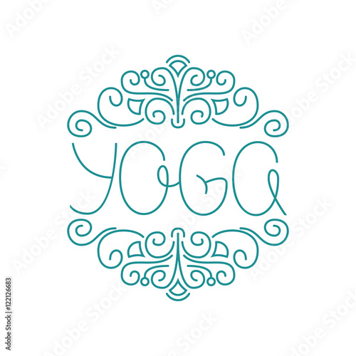 Vector yoga illustration with hand-lettering text. Trendy linear