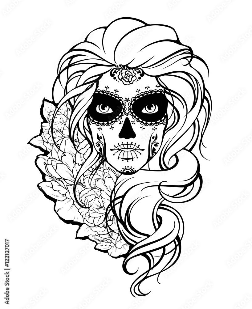 Skull girl and flowers.