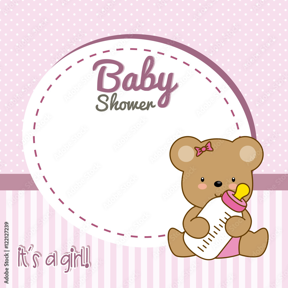 baby shower girl. Frame baby bear