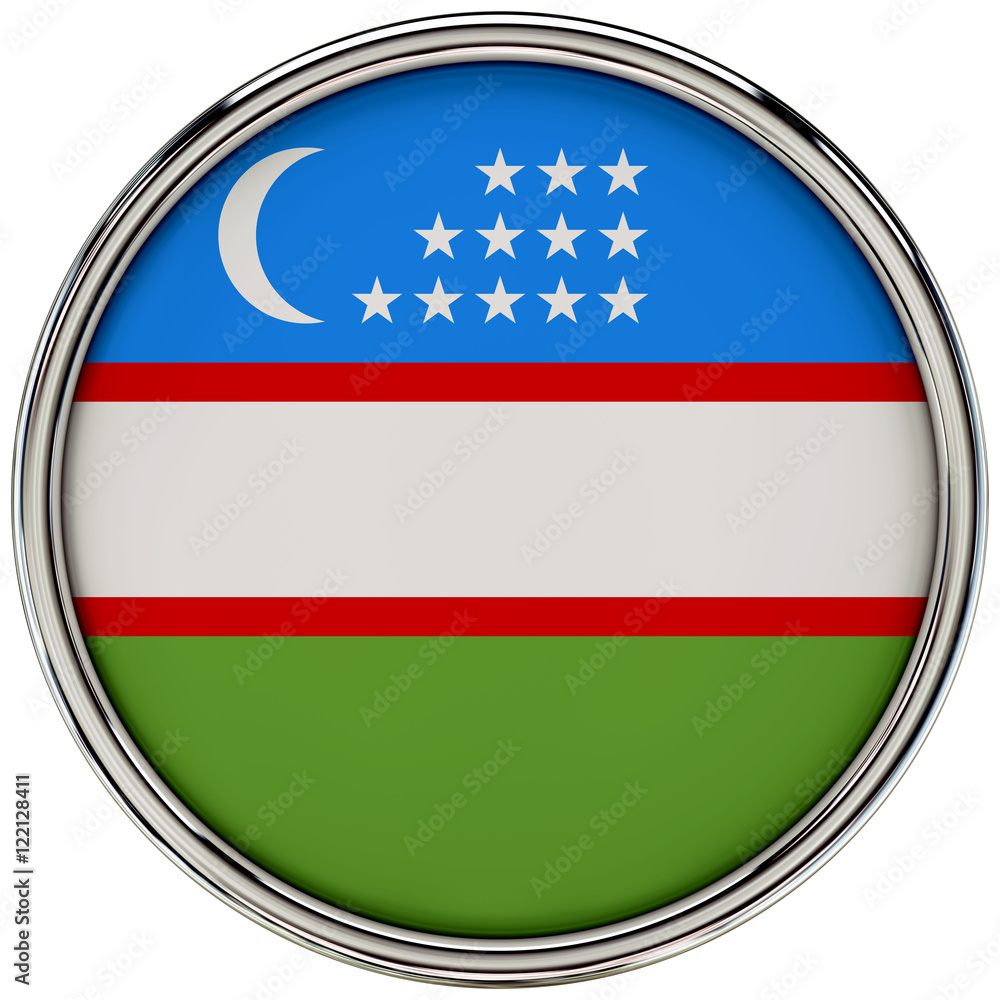 Uzbekistan Flag Glossy Button/icon (3d rendering). Uzbekistan Flag Glossy Button/icon (3d rendering).