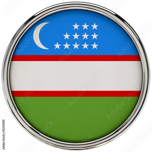 Uzbekistan Flag Glossy Button/icon (3d rendering).