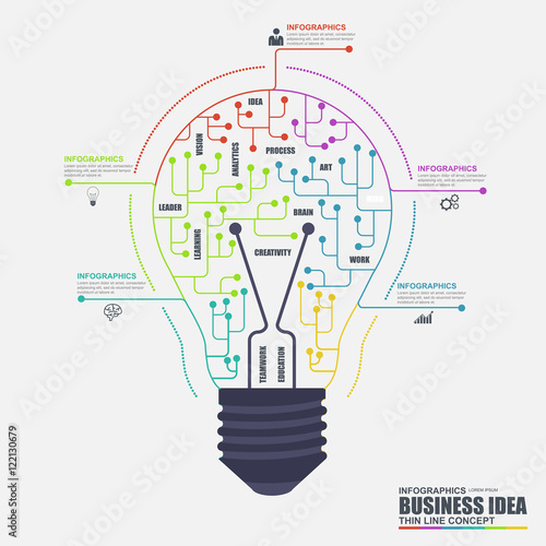 Thin line flat business light bulb infographic elements