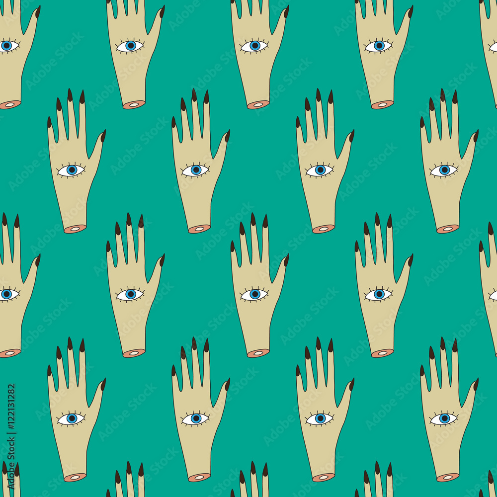 Obraz premium Halloween seamless pattern with hand and eye