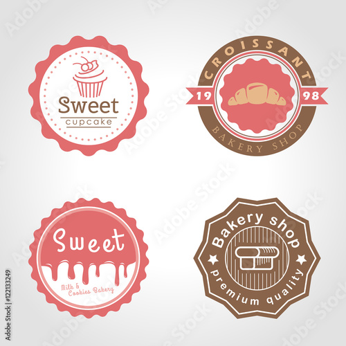 Sweet cupcake and bakery and milk shop circle logo vector illustration design