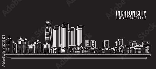 Cityscape Building Line art Vector Illustration design -Incheon city