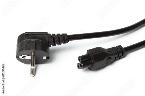 Black power cable with plug and socket isolated on white