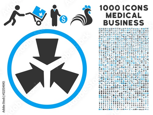 Shrink Arrows icon with 1000 medical commerce gray and blue vector pictographs. Set style is flat bicolor symbols, white background.