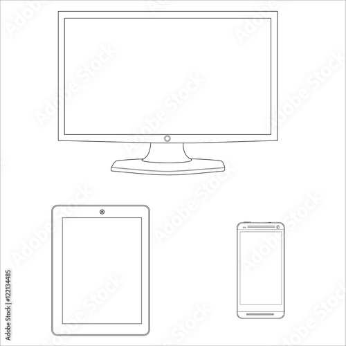 Electronic devices line icon set
