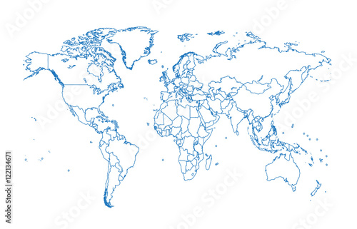 world map with borders blue color