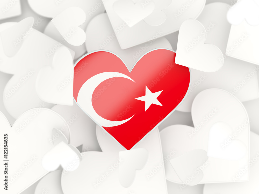 Flag of turkey, heart shaped stickers