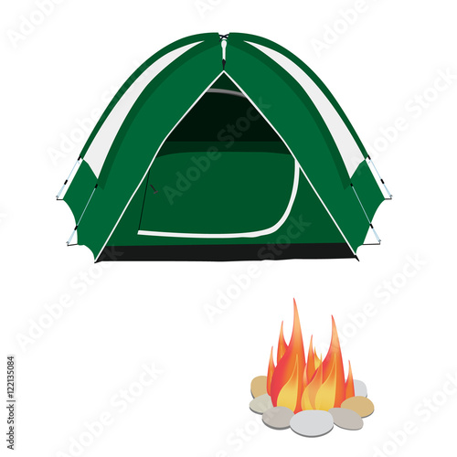 Camping tent and campfire