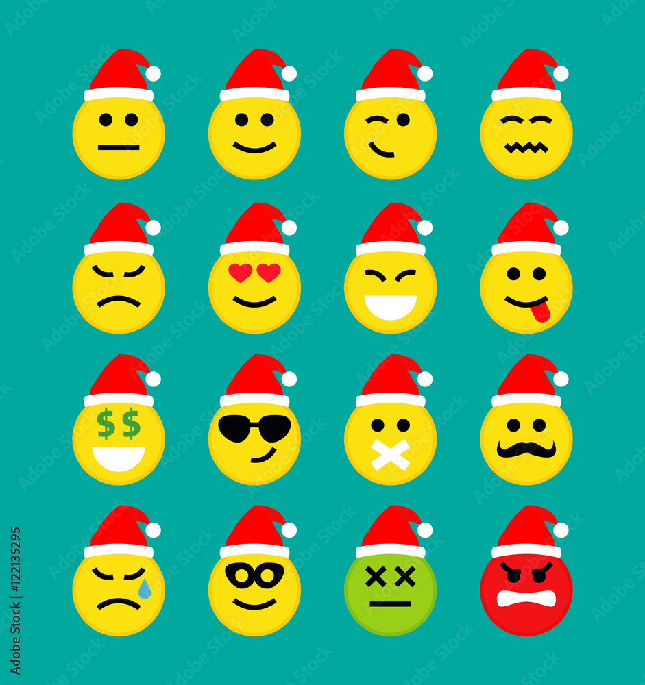 emoticons emoji smiley faces in santa hat set emoticons emoji smiley faces in santa hat set