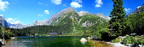 Panorama of glacial lake Popradske pleso in High Tatras. photo