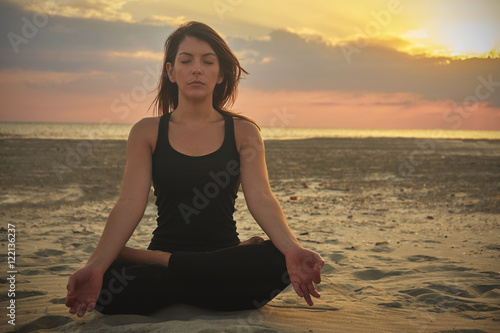 Woman practicing yoga in various poses  asana 