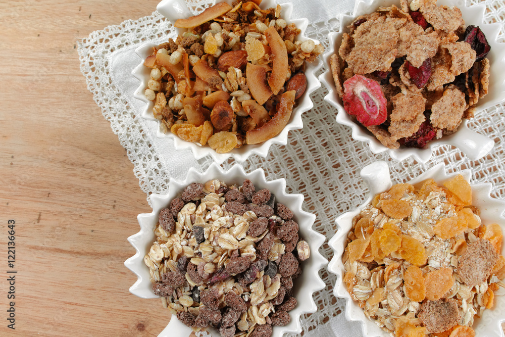 Fototapeta premium Delicious mix granola muesli cereal, healthy eating concept