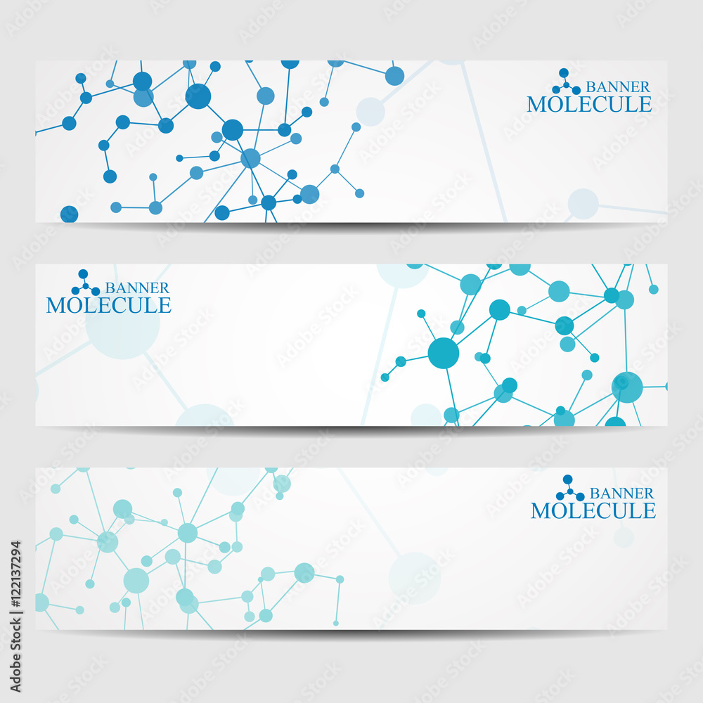 Fototapeta premium Abstract geometric banners molecule and communication. Science and technology design, structure DNA, chemistry, medical background, business and website