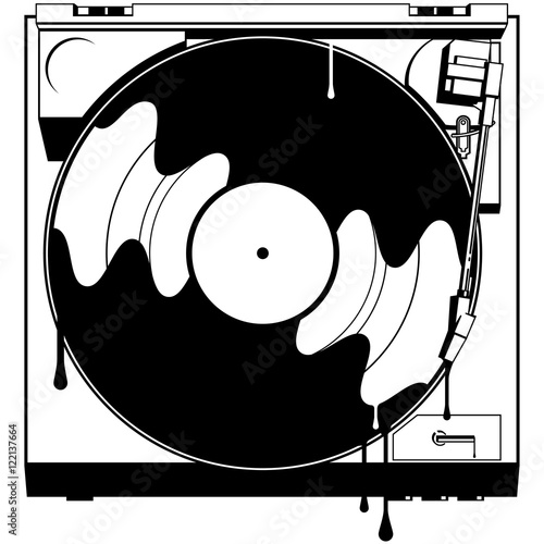 Record Player Dripping Ink
A top down view of a black and white turntable playing a record with drips of ink.