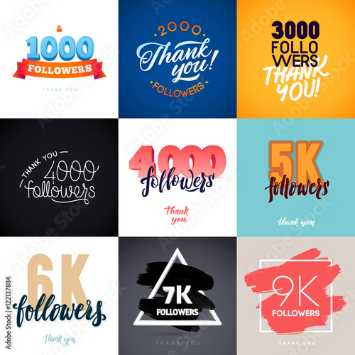 Vector thanks design template SET for network friends and followers. Thank you followers card. Image for Social Networks. Web user celebrates a large number of subscribers or followers